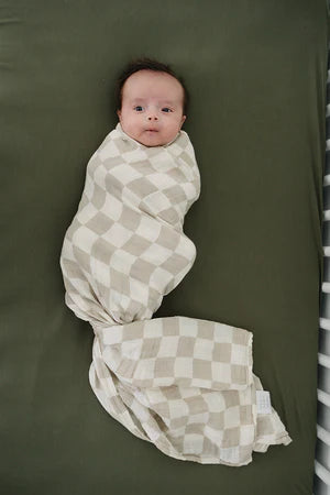 Taupe Checkered Muslin Swaddle