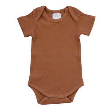 Rust Short Sleeve Ribbed Bodysuit