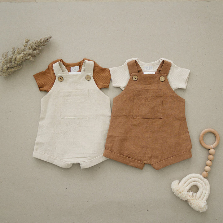 Camel Linen Short Overalls