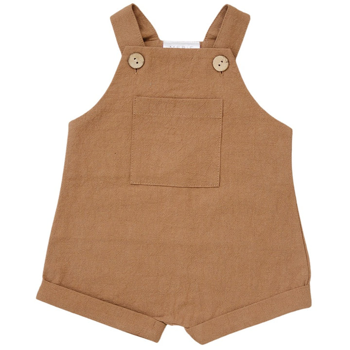 Camel Linen Short Overalls