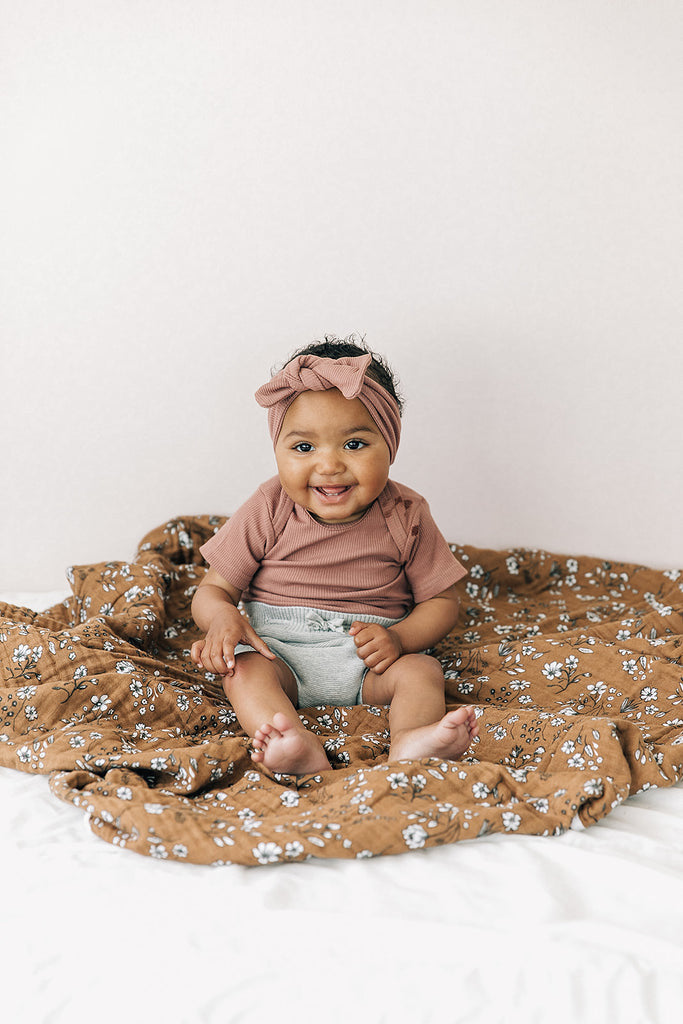 Dusty Rose Organic Cotton Short Sleeve Ribbed Bodysuit