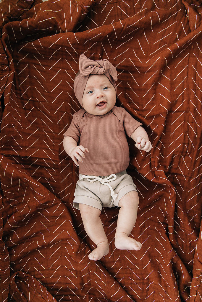 Dusty Rose Organic Cotton Short Sleeve Ribbed Bodysuit