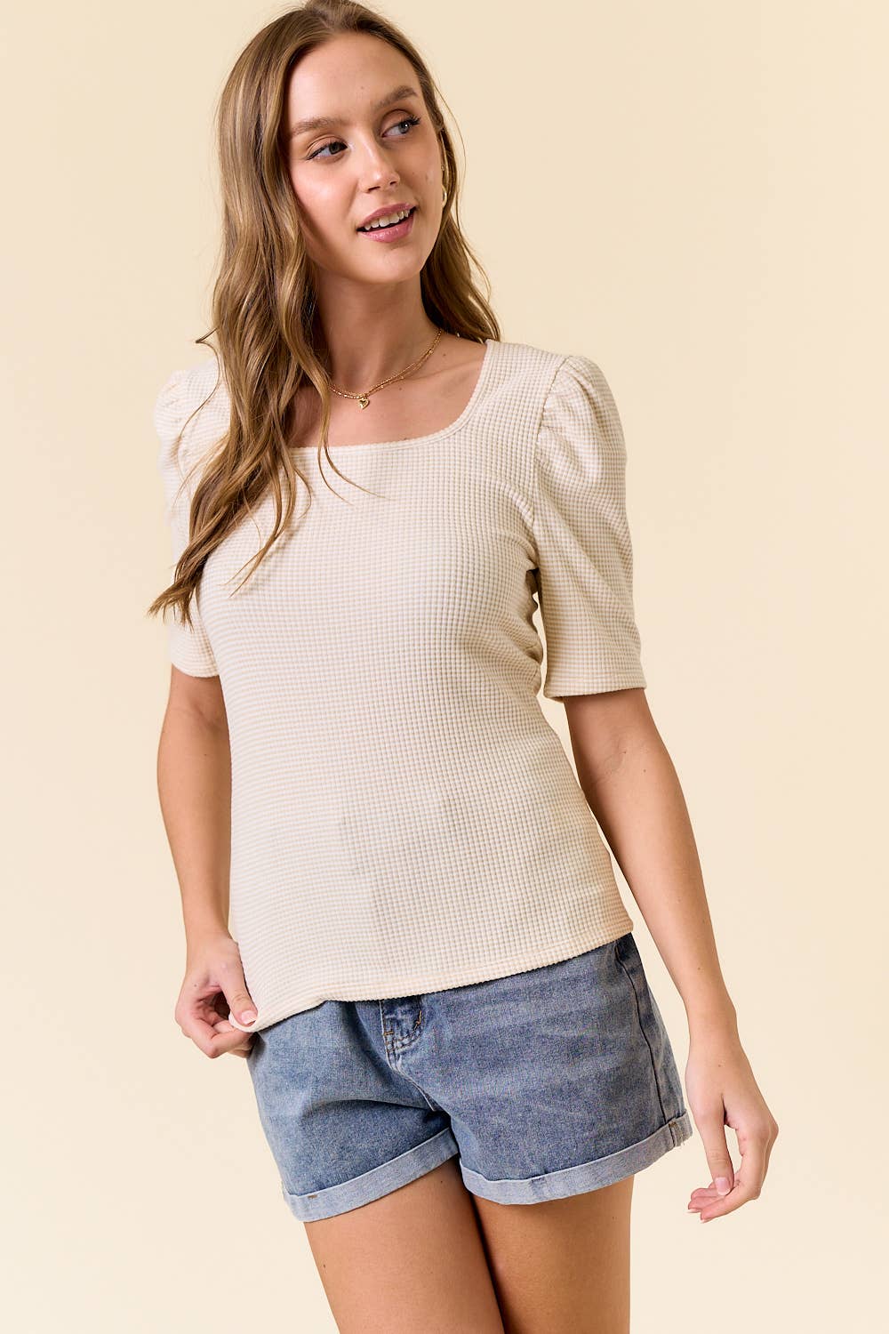 Ribbed Puff Sleeve Top