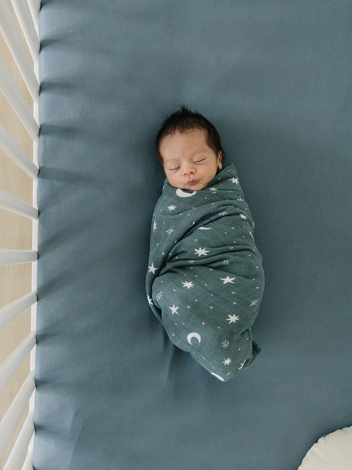 Dusty Blue Bamboo Stretch Crib Sheet