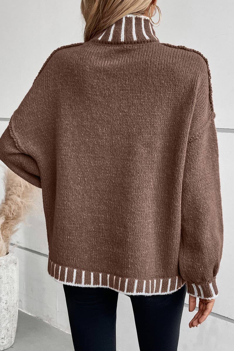 Turtleneck Oversized Knit Cardigan