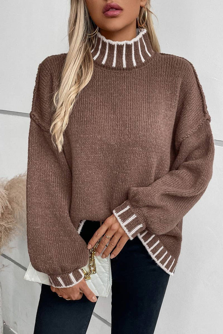 Turtleneck Oversized Knit Cardigan