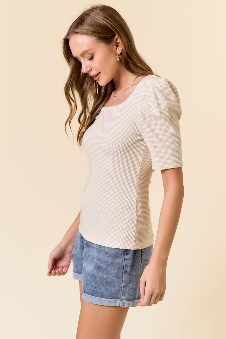 Ribbed Puff Sleeve Top