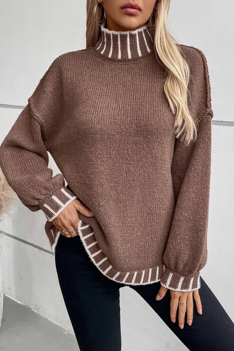 Turtleneck Oversized Knit Cardigan