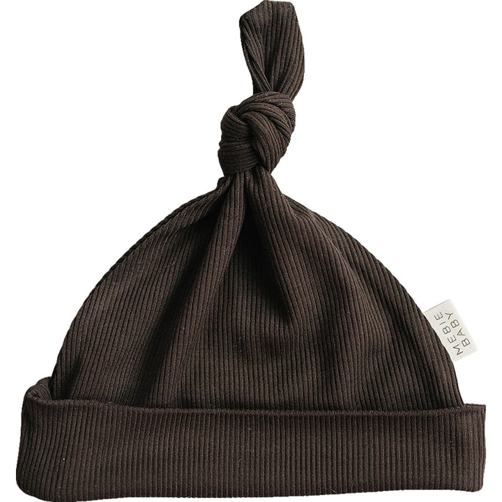 Brown Ribbed Bamboo Newborn Knot Hat