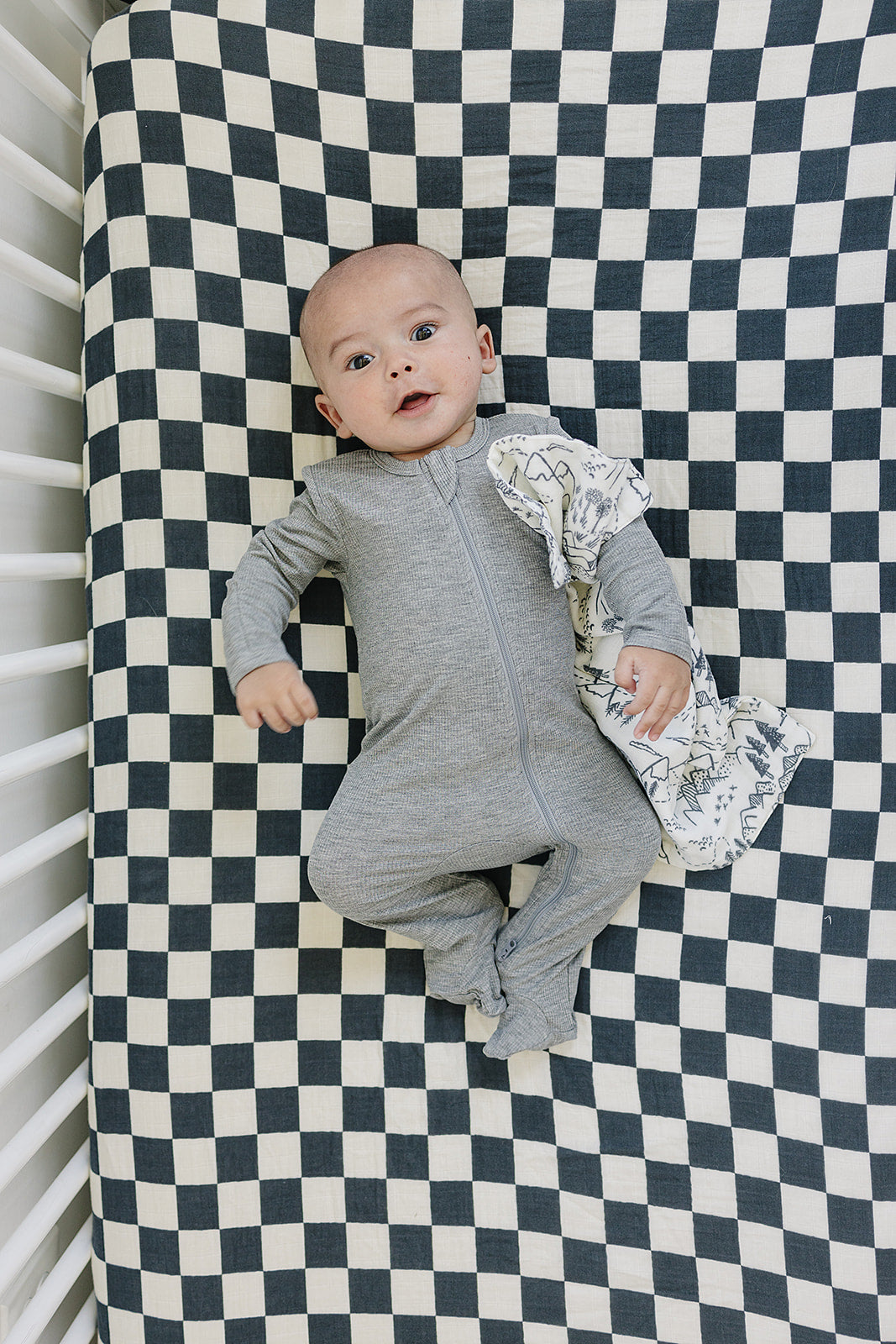 Charcoal Checkered Muslin Crib Sheet