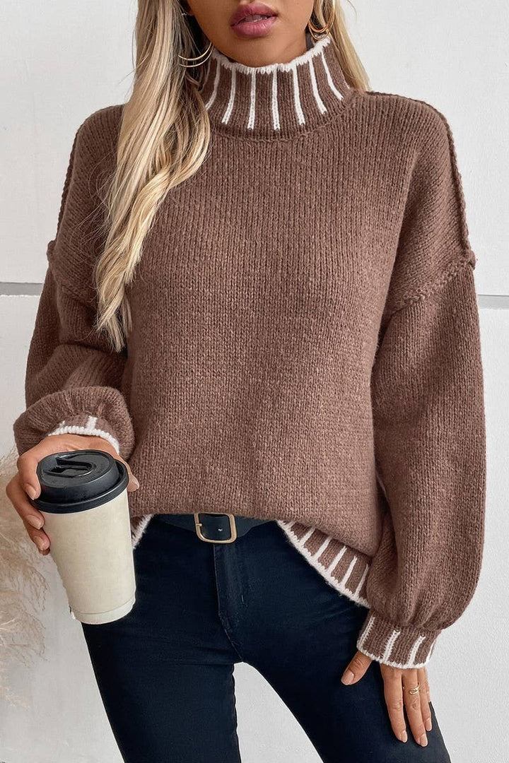 Turtleneck Oversized Knit Cardigan