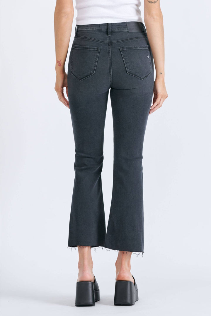 Black Exposed 5 Button Stretch Cropped Flare