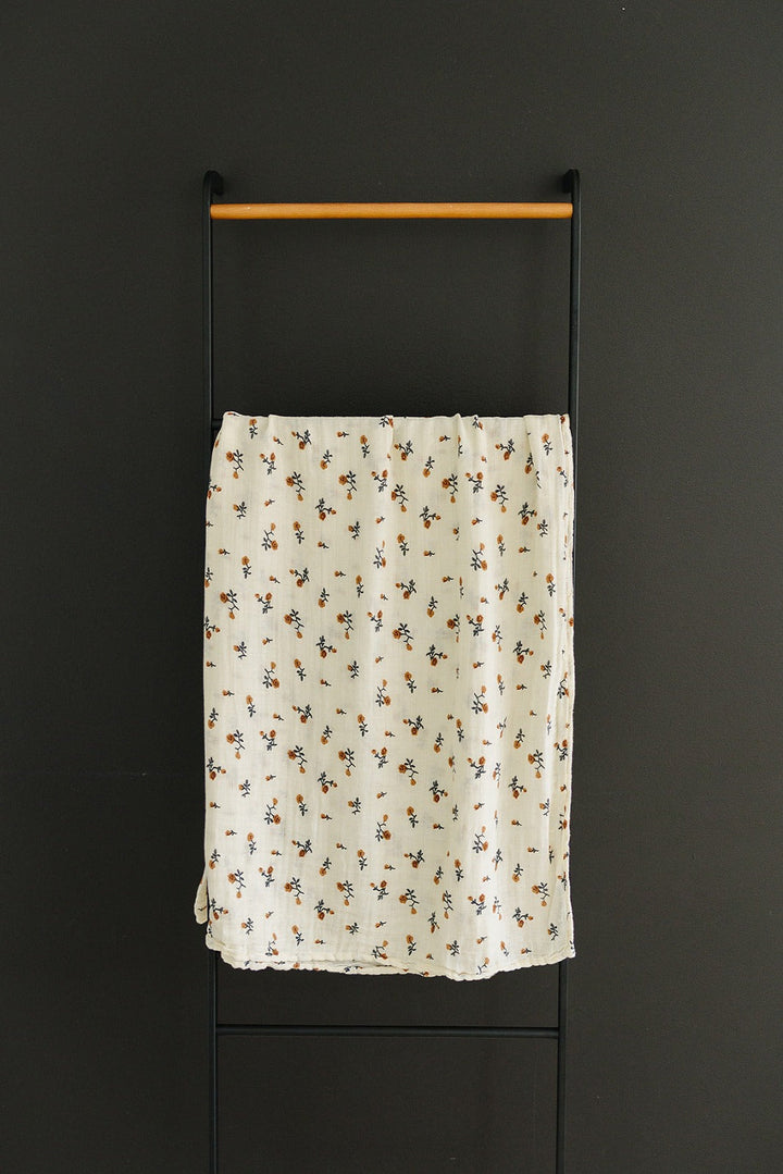 Cream Floral Muslin Swaddle Blanket