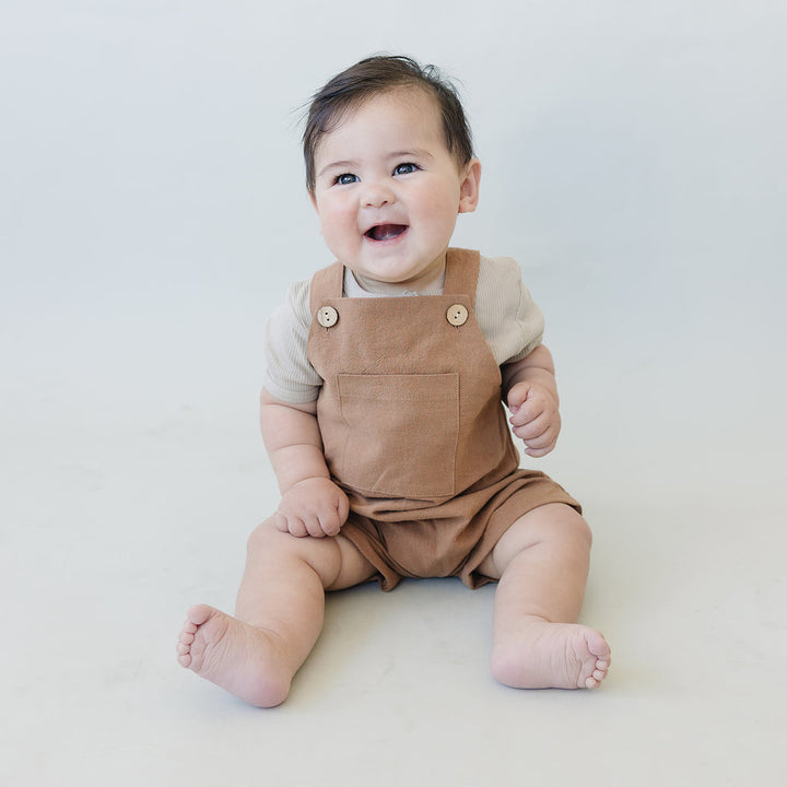 Camel Linen Short Overalls